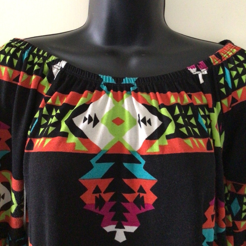 Preowned R. Rouge Black Native Print Dress M - Picture 2 of 5